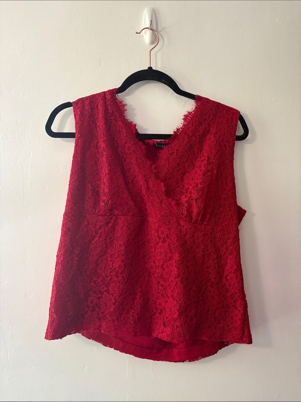 Bay Studio Red Lace V-Neck Sleeveless Top
